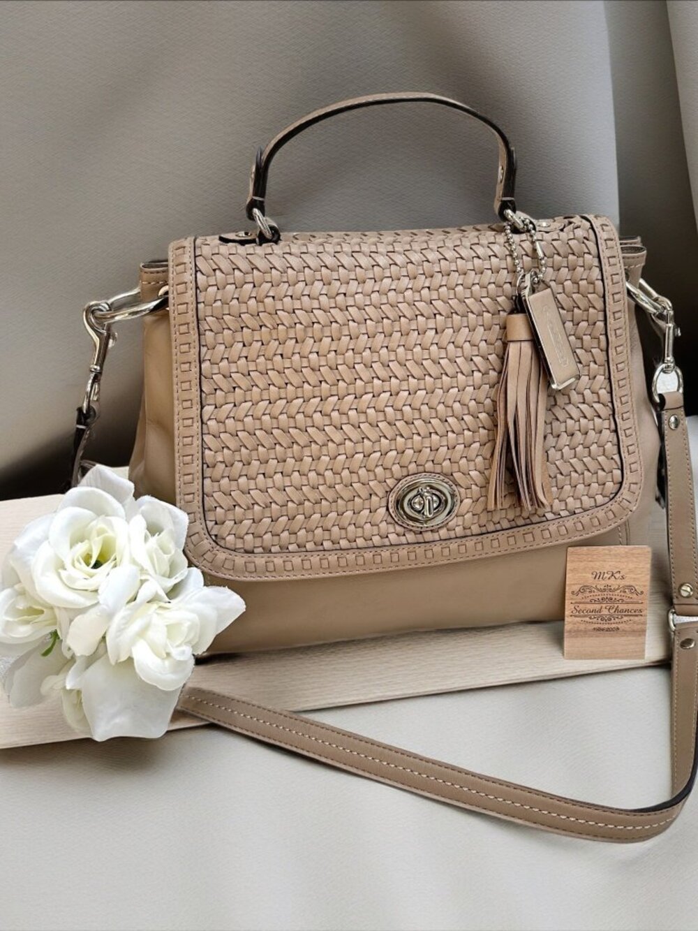 Coach Park Woven Leather Flap, style F23912 Tan Leather, satchel, NWOT - $548